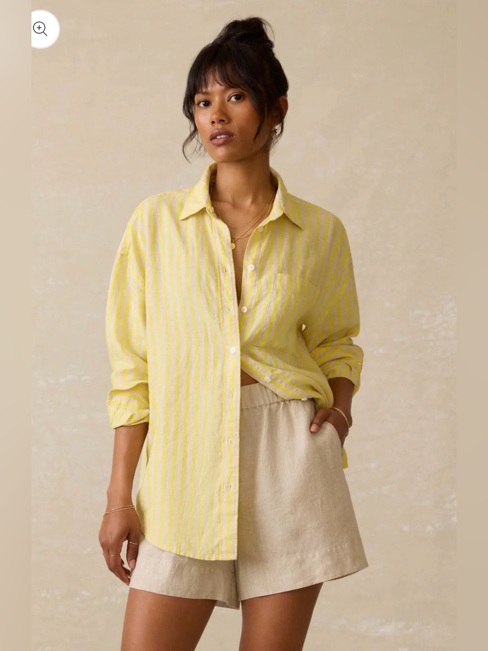 Faherty Laguna Linen Relaxed Shirt - Golden Kiwi Lucy Stripe - Picture 3 of 13